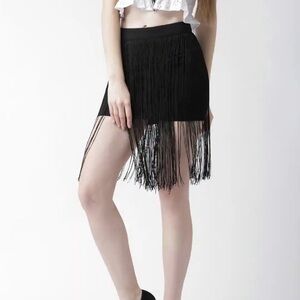 Black mini skirt with fringe
